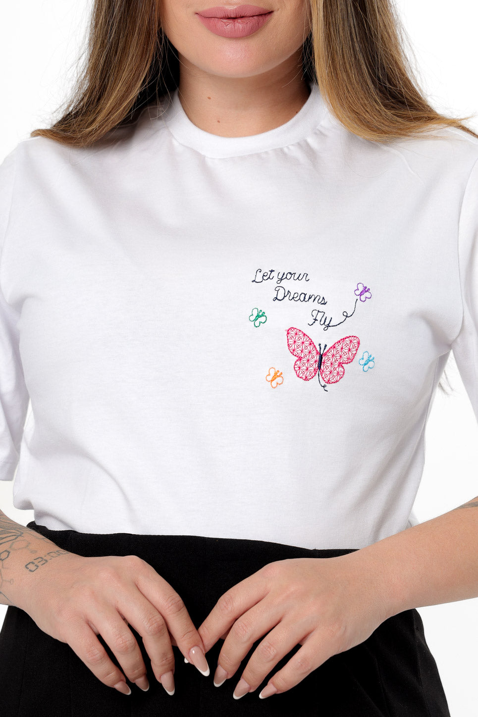 58981 - T-Shirt Let Your Dreams Fly Butterfly Embroidery