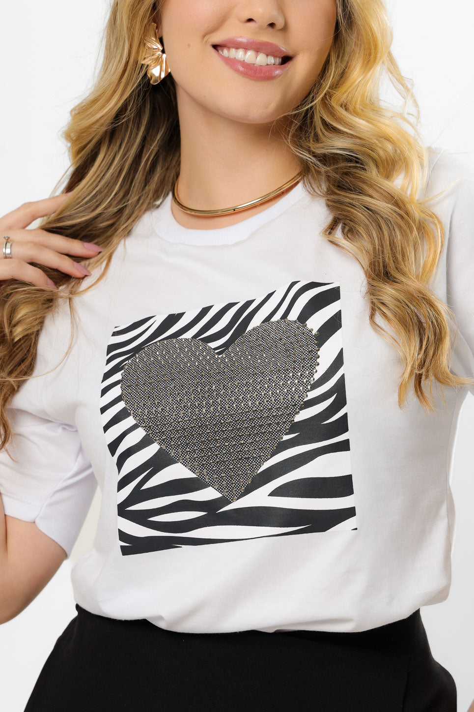 56401 - T-Shirt Zebra Heart Rhinestone