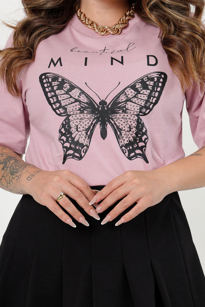 58353 - T-Shirt Beautiful butterfly with rhinestones