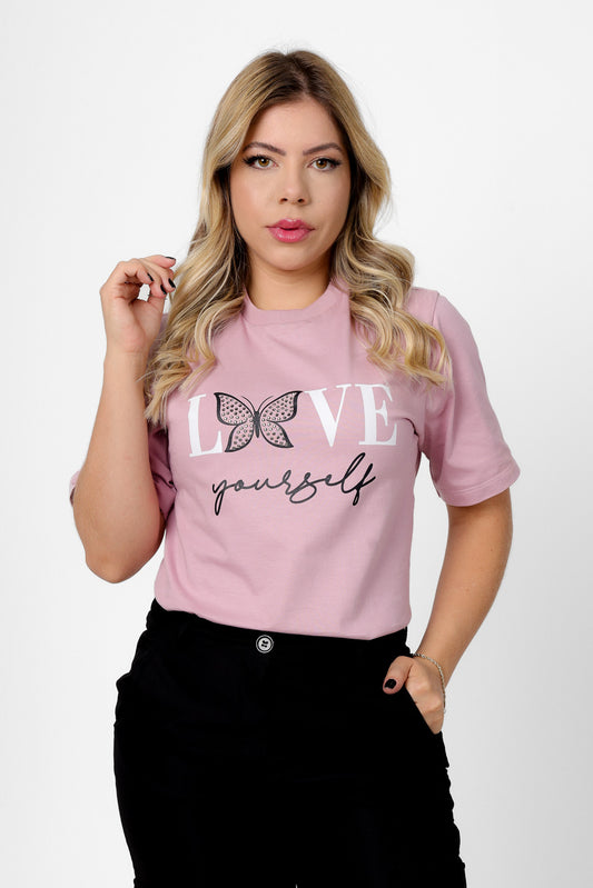 55707 - T-Shirt Love Youself Butterfly Strass