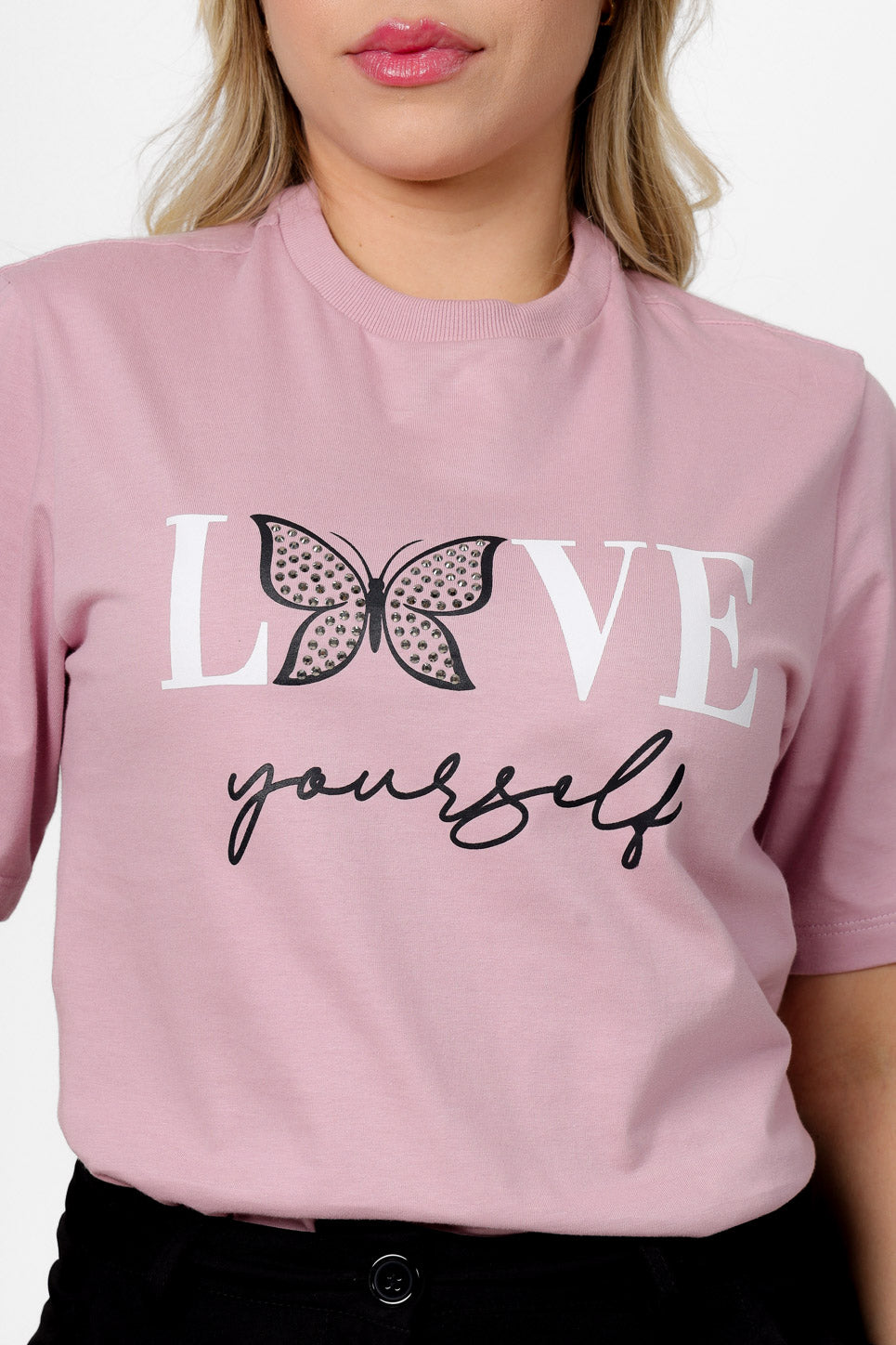 55707 - T-Shirt Love Youself Butterfly Strass