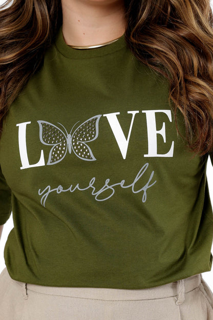 58995 - T-Shirt Love Yourself Butterfly Stras